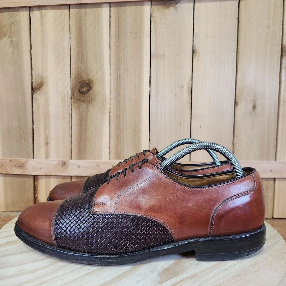 Allen Edmonds Lauderdale Oxford Shoes Mens 9 D Brown Woven Leather Cap ToeDress